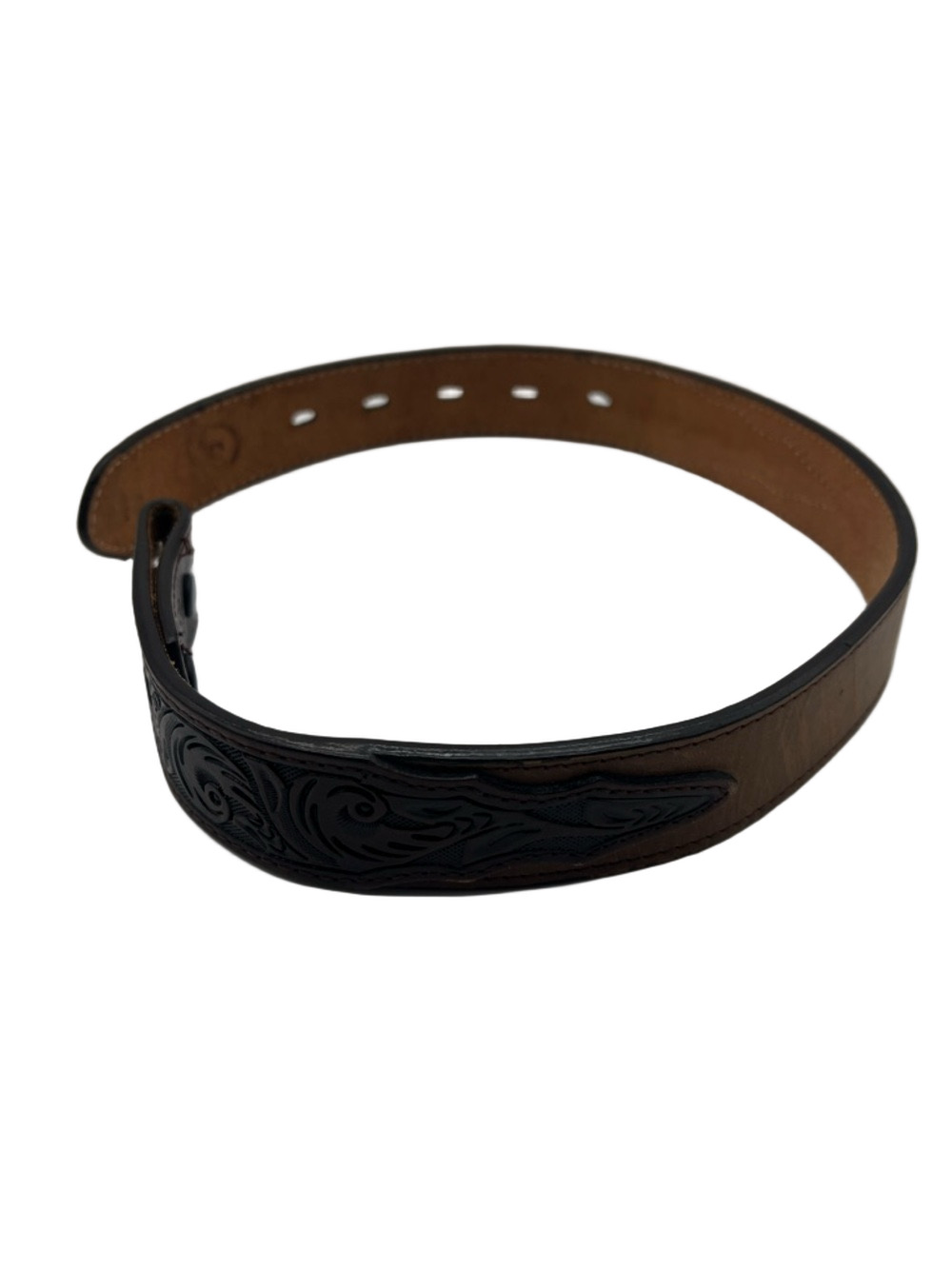 Childs Western Inlay Tooling Stylish Brown Leather Belt 22" Intricate Detailing